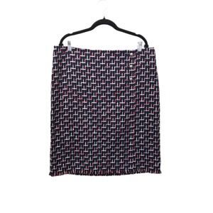 Talbots Tweed Pencil Skirt Size 16 Red Navy Patriotic Fringe Hem Business Casual